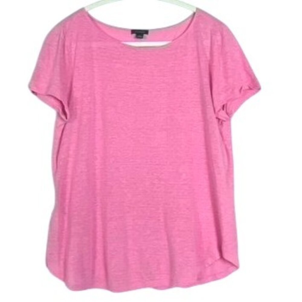 Ann Taylor 100% Linen Curved Hem Tee, size large, Pink